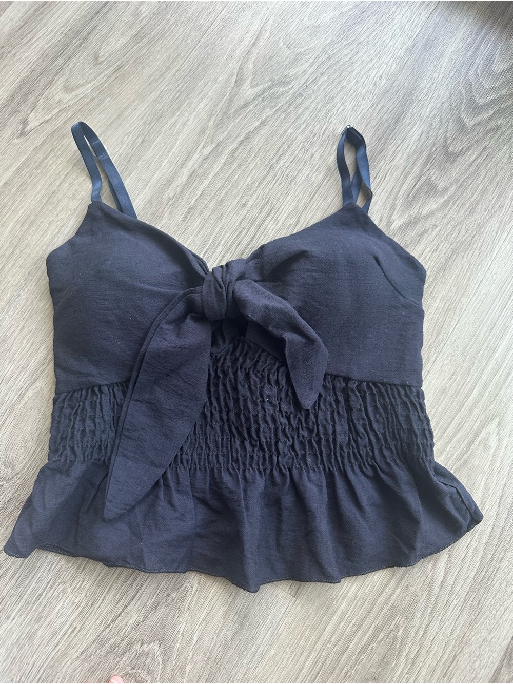 Navy Tie-Front Smocked Cami Top - NWT
